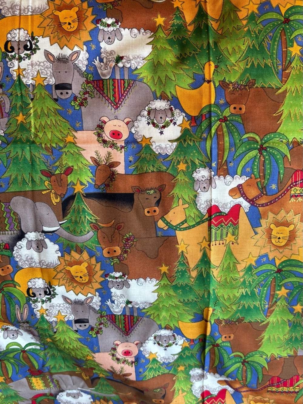 Kari Pearson Christmas Tree  Animals Cotton Fabric 36"x44” Very Rare Find New